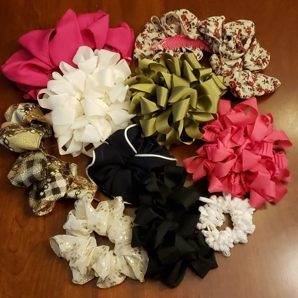 Hair Scruncies and Combs Assorted Colors and Size Bundle of 10